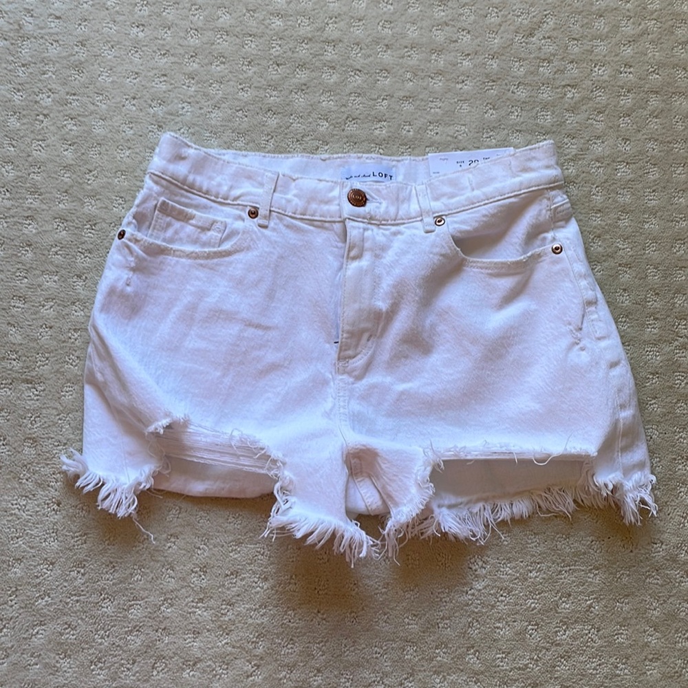 NEW loft high waist cut off white jean shorts